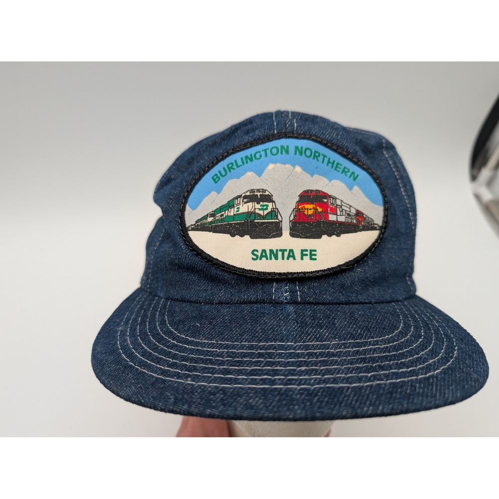 VTG Burlington Northern Santa Fe BNSF Denim Snapback Hat Railroad Trucker Cap